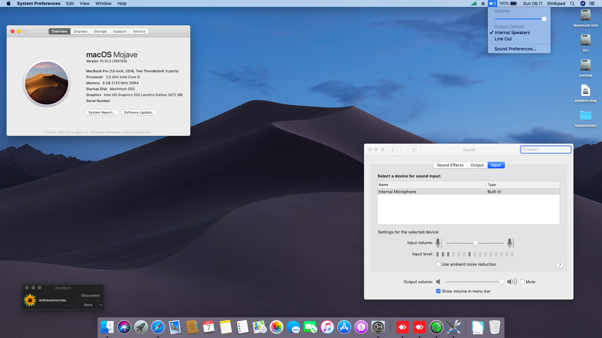 Succes Hackintosh macOS Mojave 10.14.3 Build 18D109 at Lenovo Thinkpad X260